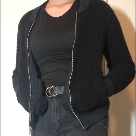Black Fuzzy Gap Zip-Up Sweater - Picture 2 of 6